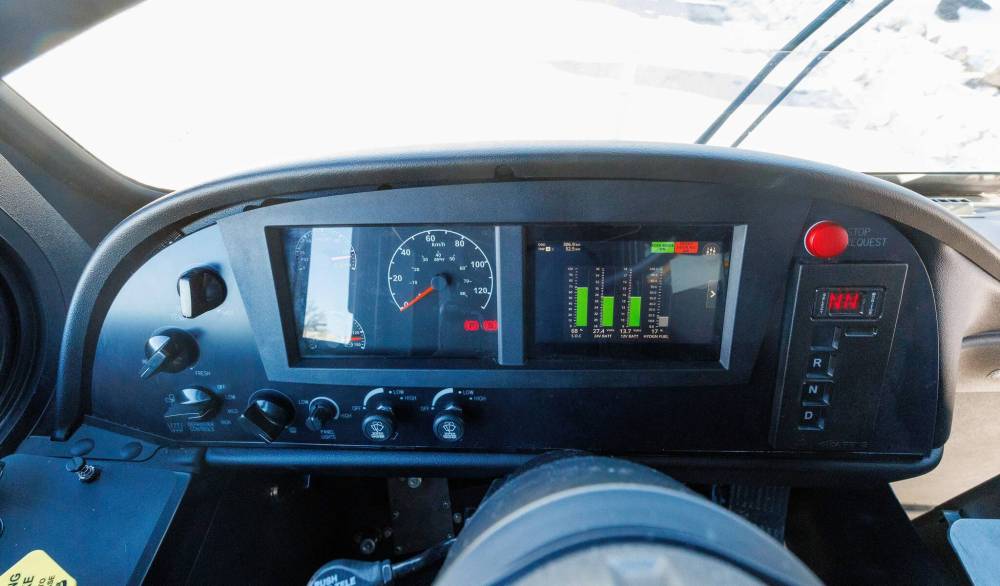 MIKE DEAL / FREE PRESS
The new bus was displayed outdoors during frigid temperatures on Wednesday.